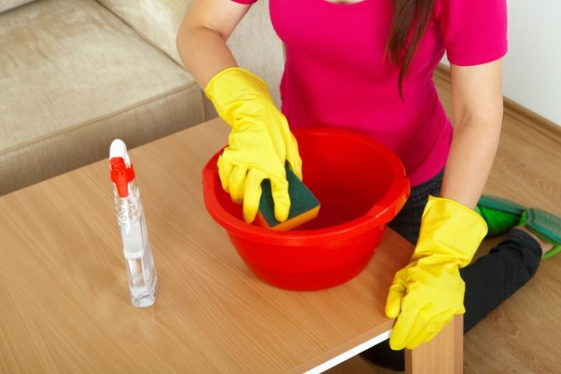 best cleaner with a gloves on the hand holding a sponge on the table