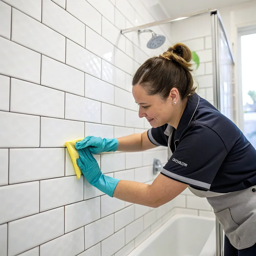 Cleaner treating mould in a bathroom in Geham