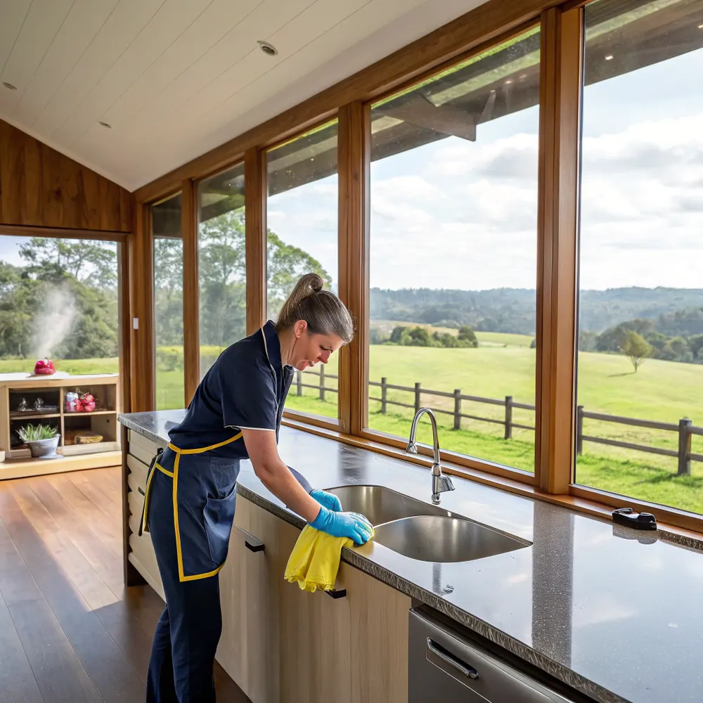 Cleaner working inside a rural Geham home